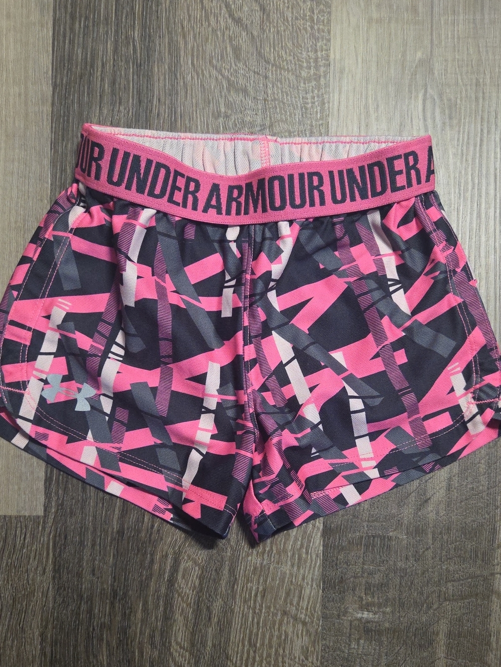 Under Armour Girl's Pink and Black Graphic Athletic Shorts